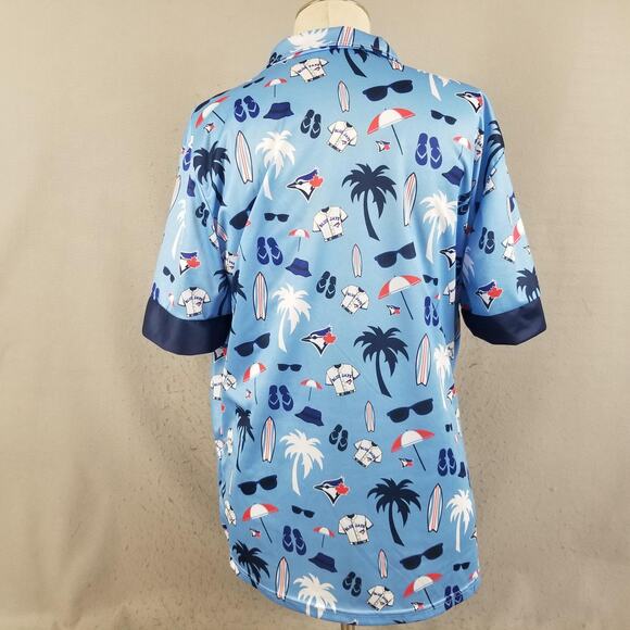 Toronto Blue Jays Shirt Mens XL Blue MLB Baseball Hawaiian Button Up Tropical - Picture 9 of 16